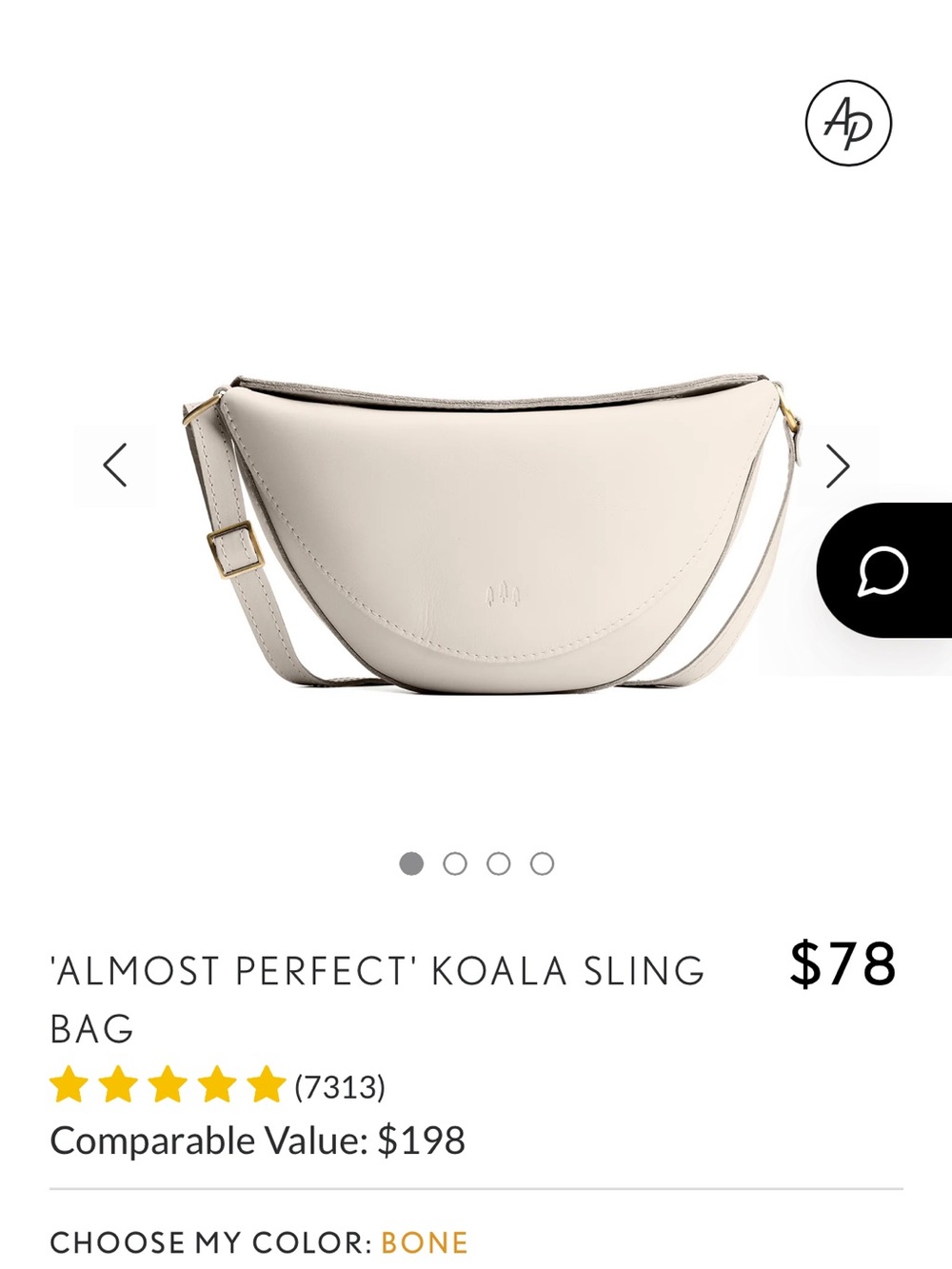 Portland Leather 'Almost Perfect' Koala Sling Bag in bone